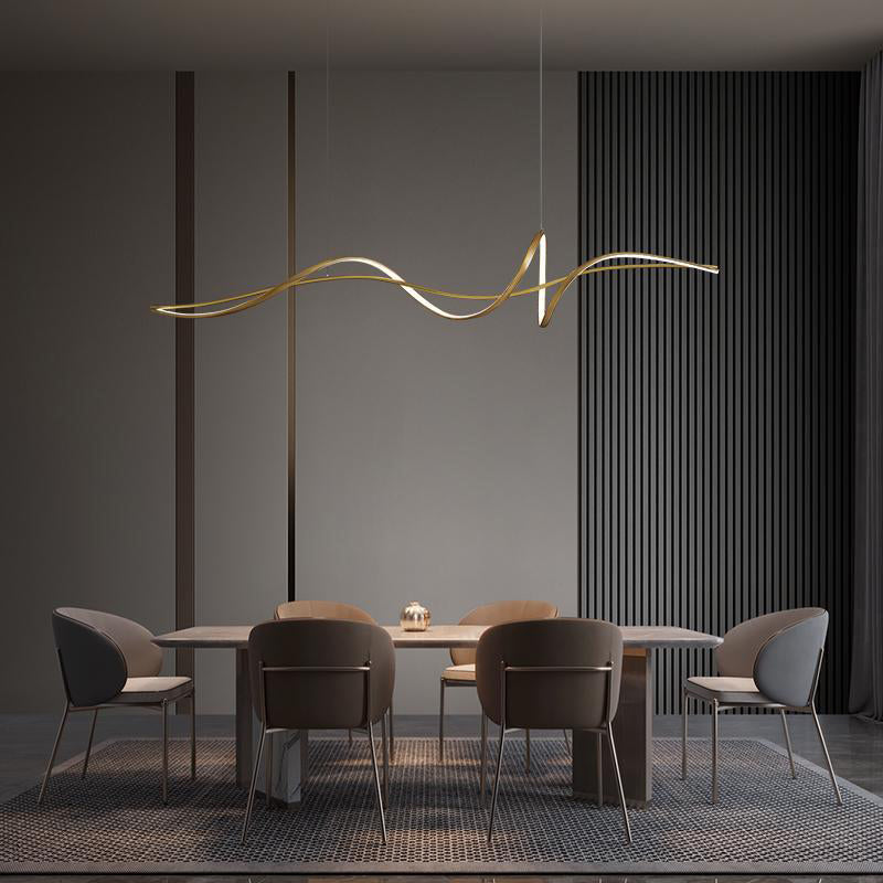 Minimalism Twisting LED Hanging Pendant Lights in Gold for Dining Room
