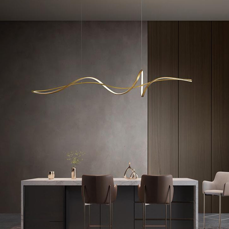 Minimalism Twisting LED Hanging Pendant Lights in Gold for Dining Room