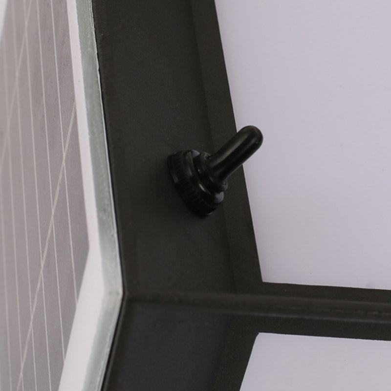 Contemporary Rectangular Outdoor Solar Pillar Lamp in Black for Courtyard