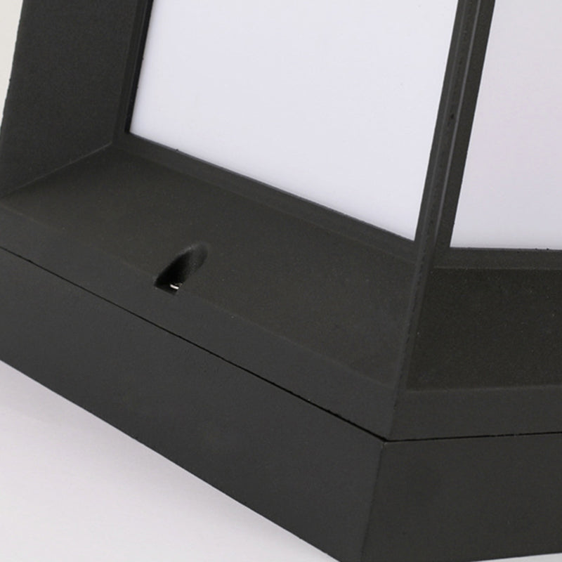 Contemporary Rectangular Outdoor Solar Pillar Lamp in Black for Courtyard