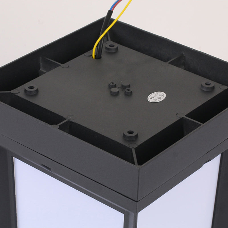 Contemporary Rectangular Outdoor Solar Pillar Lamp in Black for Courtyard