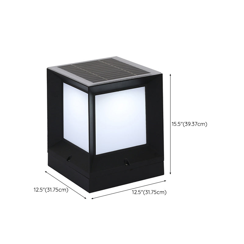 Contemporary Rectangular Outdoor Solar Pillar Lamp in Black for Courtyard