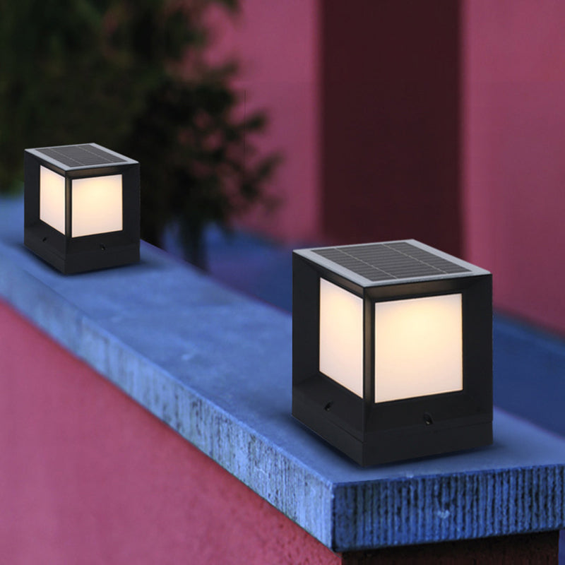 Modern Rectangle Shape Solar Energy Pillar Lamp with Acrylic Shade for Outdoor