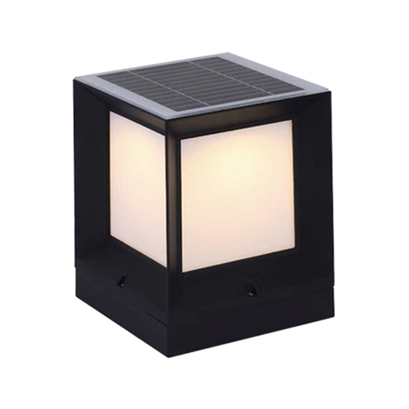 Modern Rectangle Shape Solar Energy Pillar Lamp with Acrylic Shade for Outdoor