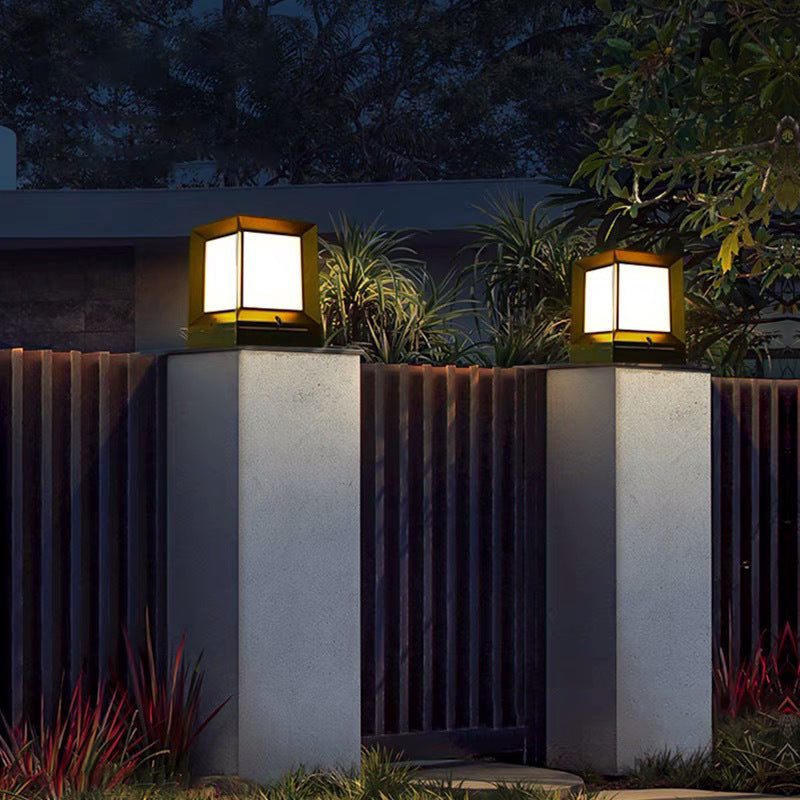 Modern Rectangle Shape Solar Energy Pillar Lamp with Acrylic Shade for Outdoor