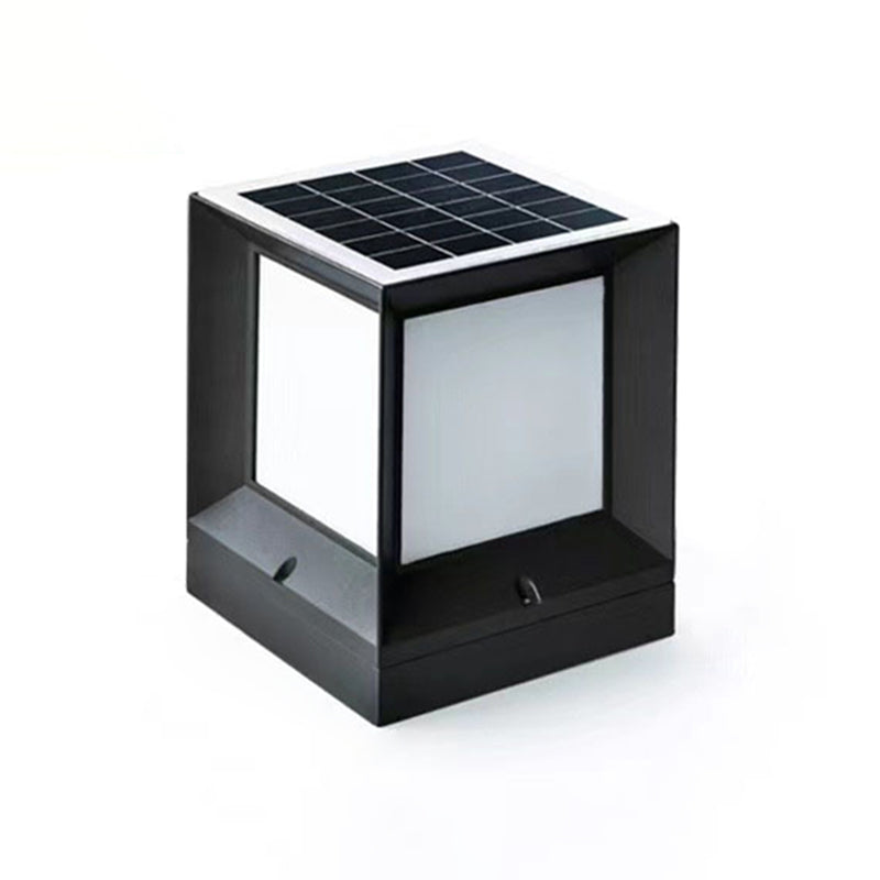 Modern Rectangle Shape Solar Energy Pillar Lamp with Acrylic Shade for Outdoor