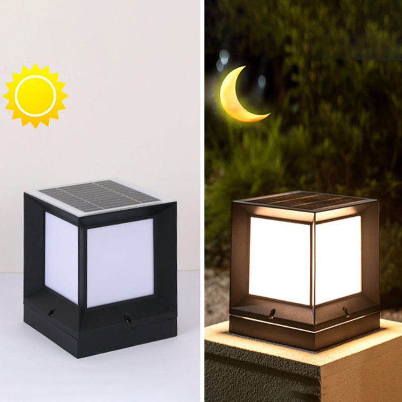 Modern Rectangle Shape Solar Energy Pillar Lamp with Acrylic Shade for Outdoor