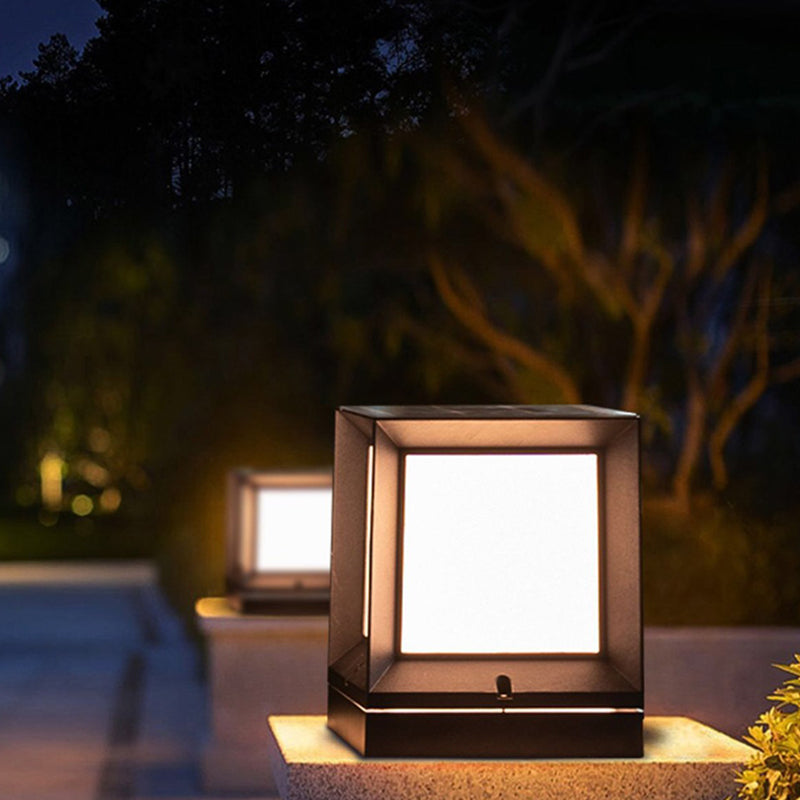 Modern Rectangle Shape Solar Energy Pillar Lamp with Acrylic Shade for Outdoor