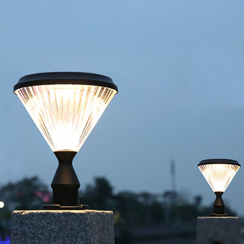 Modern Diamond Shape Solar Energy Pillar Lamp with Plastic Shade for Outdoor