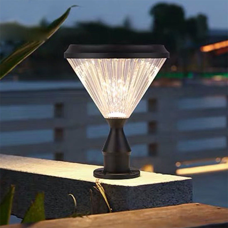 Modern Diamond Shape Solar Energy Pillar Lamp with Plastic Shade for Outdoor