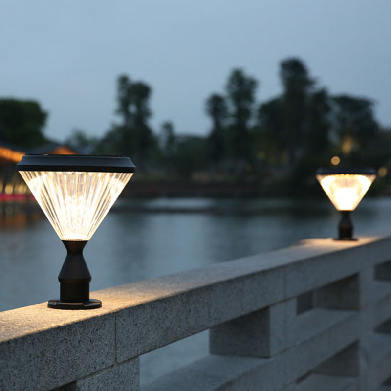 Modern Diamond Shape Solar Energy Pillar Lamp with Plastic Shade for Outdoor