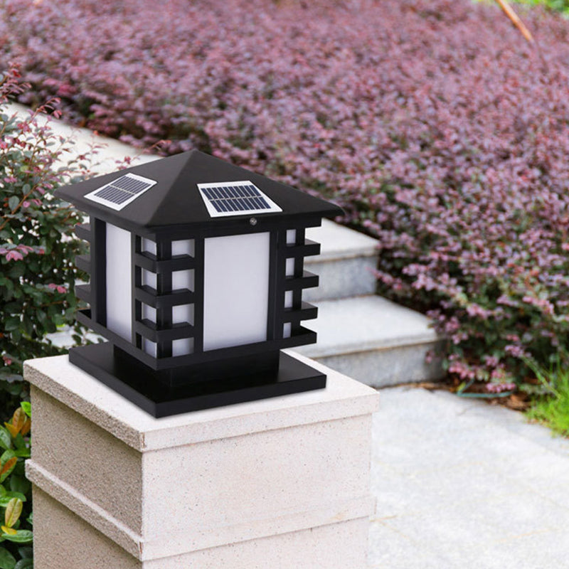 Modern Square Shape Solar Energy Pillar Lamp with Acrylic Shade for Outdoor