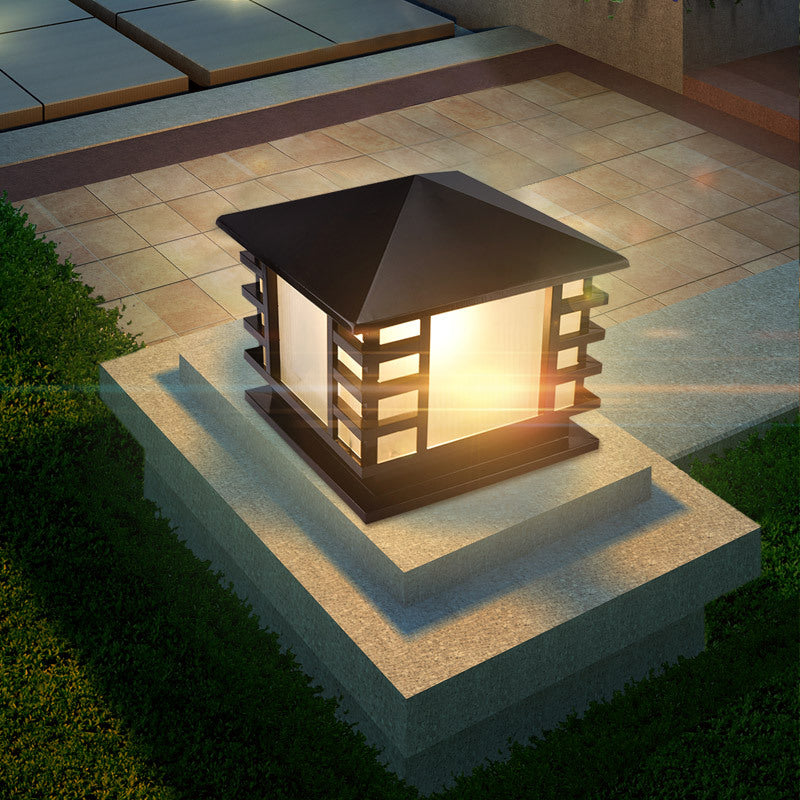 Modern Square Shape Solar Energy Pillar Lamp with Acrylic Shade for Outdoor