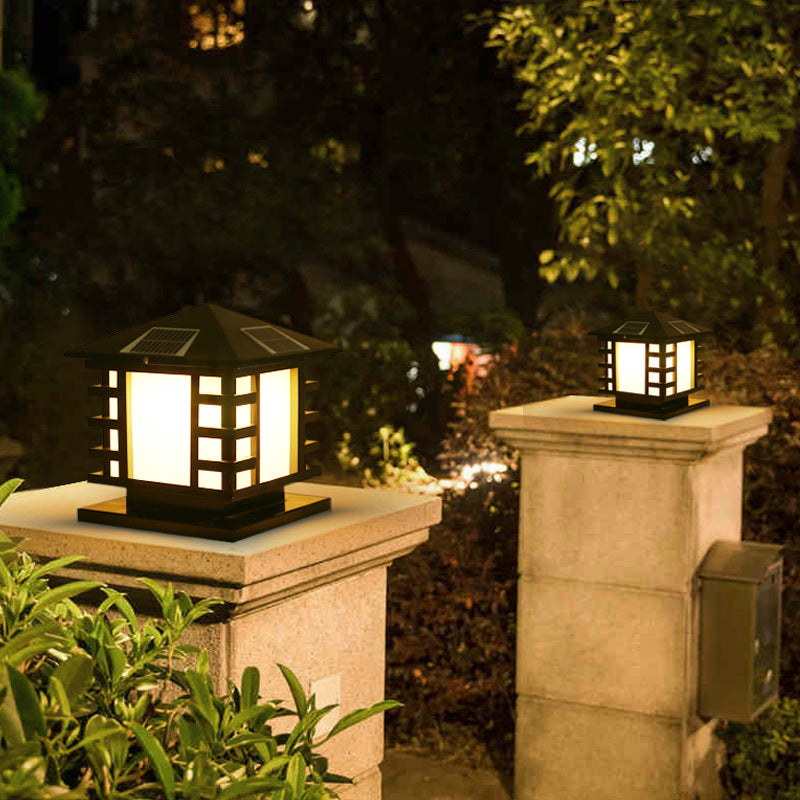 Modern Square Shape Solar Energy Pillar Lamp with Acrylic Shade for Outdoor