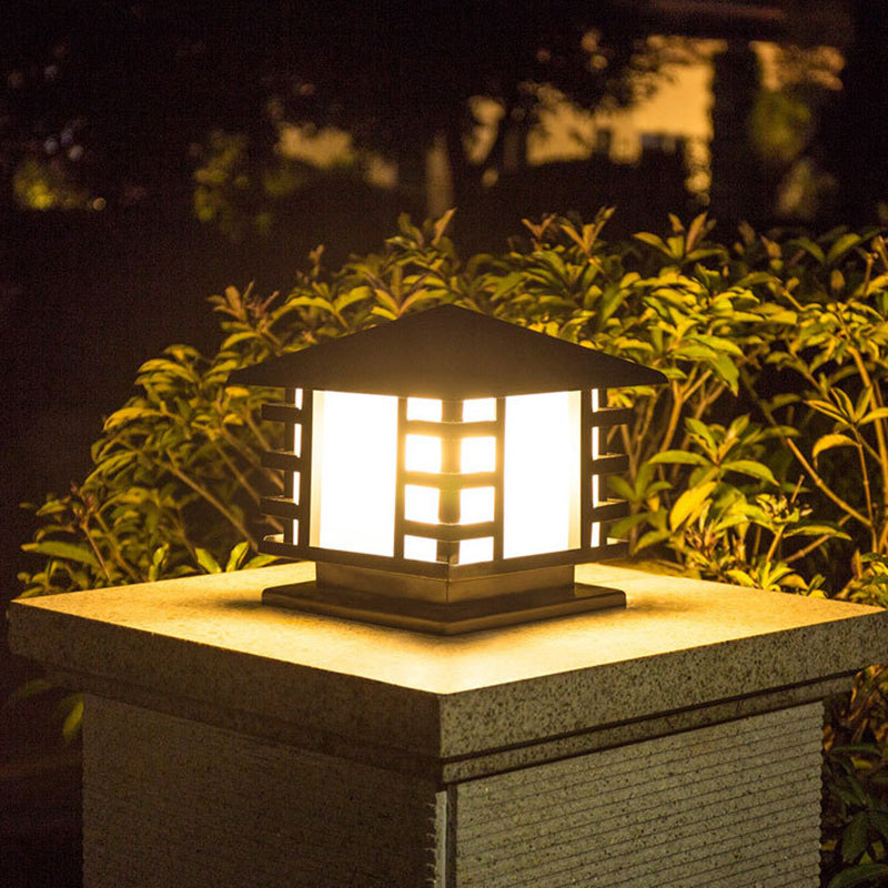 Modern Square Shape Solar Energy Pillar Lamp with Acrylic Shade for Outdoor