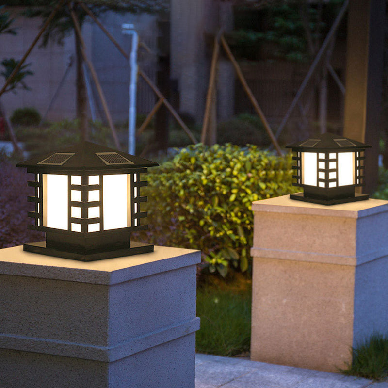 Modern Square Shape Solar Energy Pillar Lamp with Acrylic Shade for Outdoor
