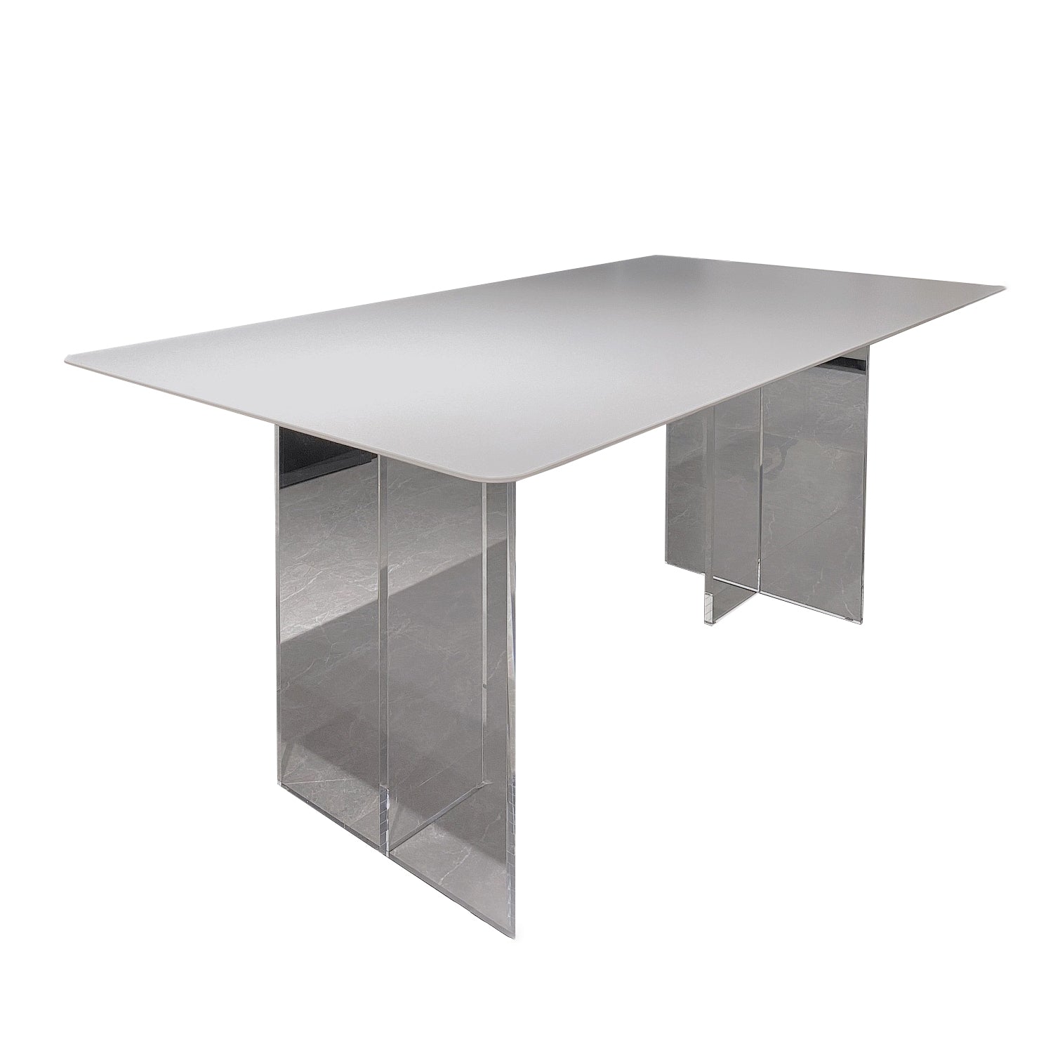 Contemporary White Rectangular Stone Dining Table with Acrylic Base