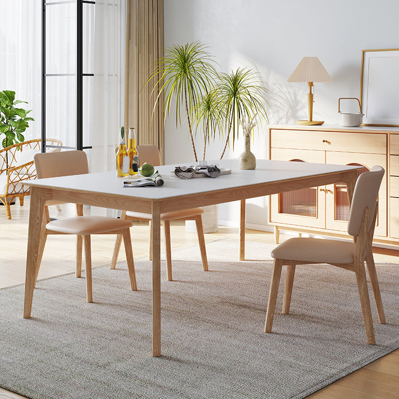Contemporary Rectangular White Stone Dining Table with 4 Foot