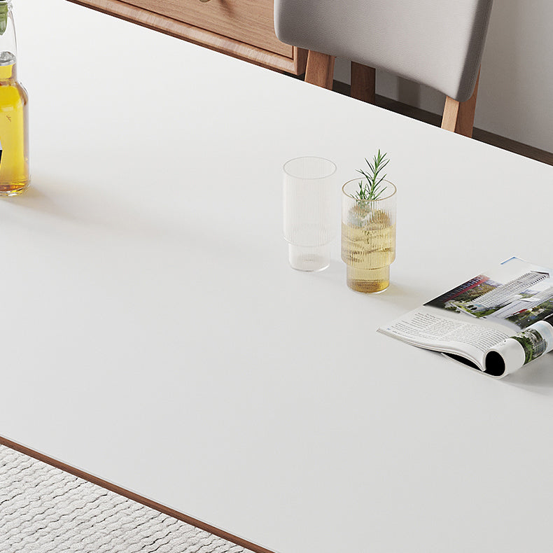 Contemporary Rectangular White Stone Dining Table with 4 Foot