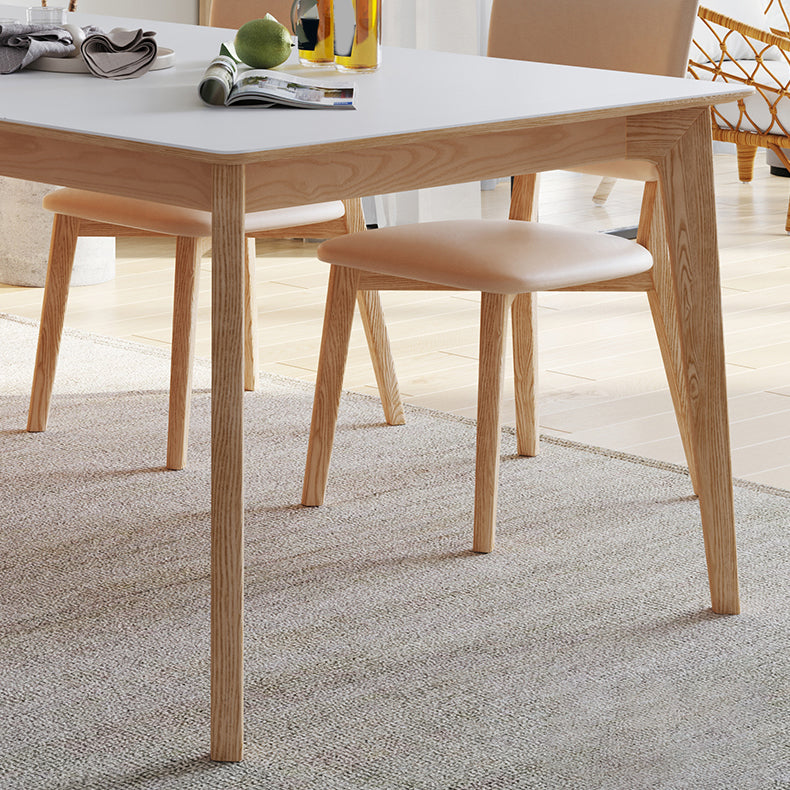 Contemporary Rectangular White Stone Dining Table with 4 Foot
