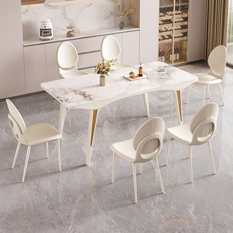 Contemporary White Rectangular Stone Dining Table for Dining Room