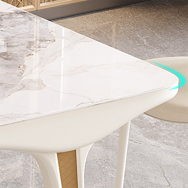 Contemporary White Rectangular Stone Dining Table for Dining Room