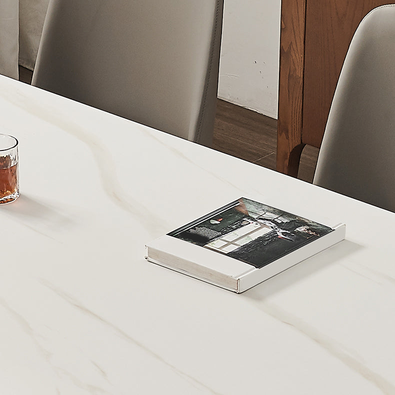 Contemporary White Rectangular Stone Dining Table with 4 Foot