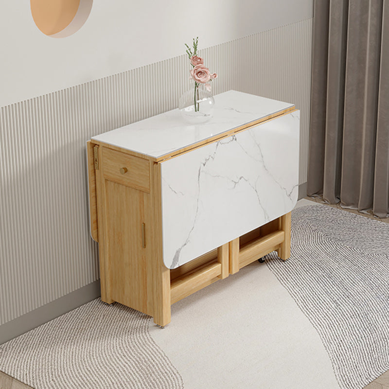 Rectangle Dining Table Stone Drop Leaf Folding for Dining Room