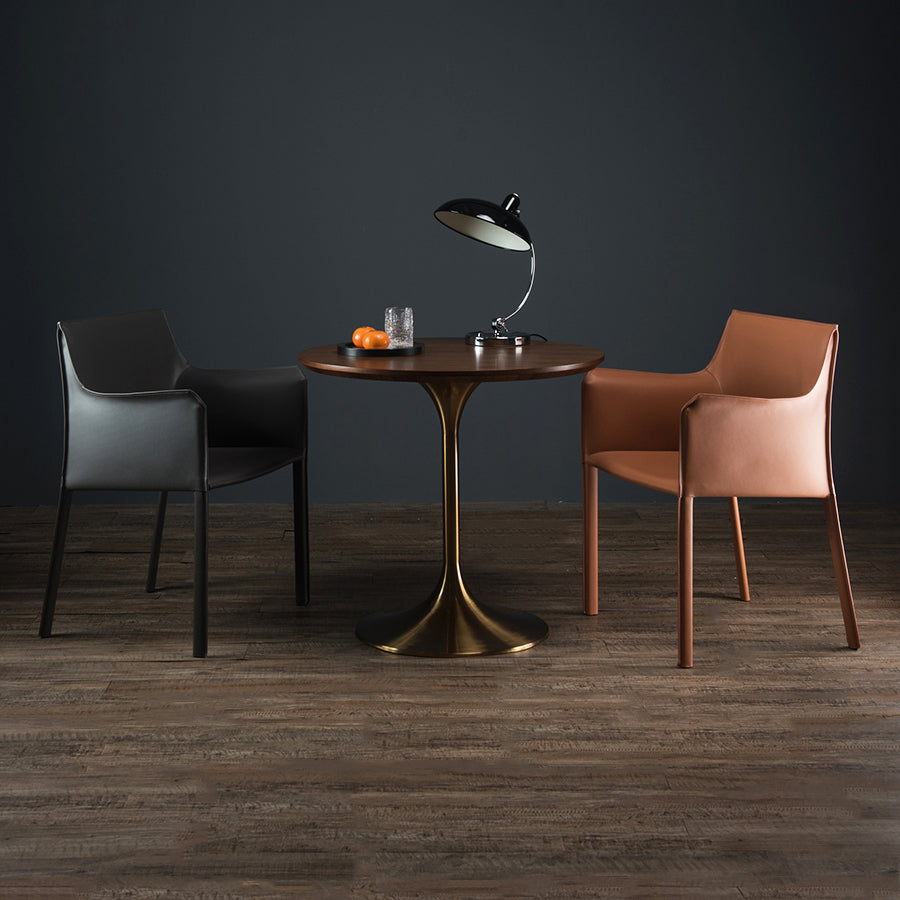 Modern Wood Tabletop Round Dining Table with Metal Tulip Base