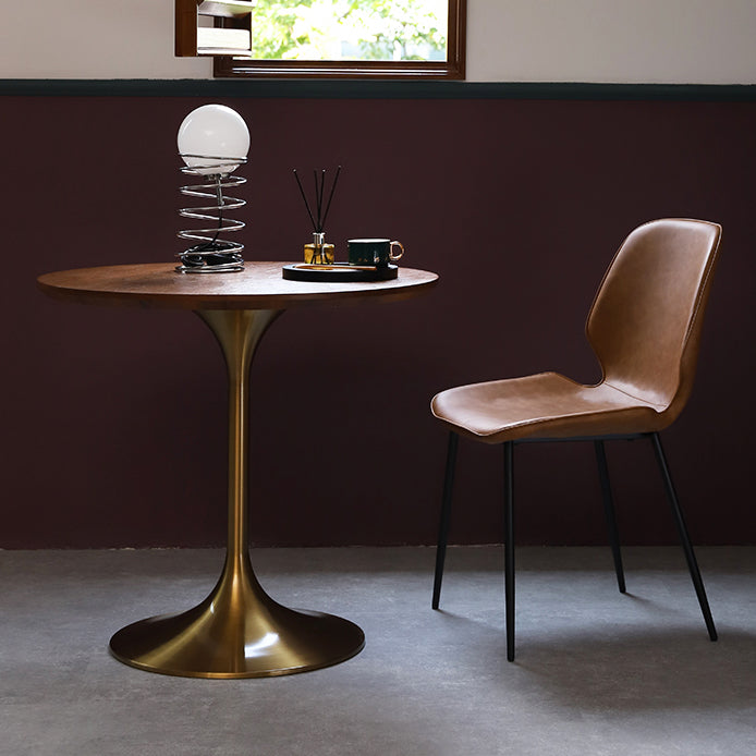 Modern Wood Tabletop Round Dining Table with Metal Tulip Base