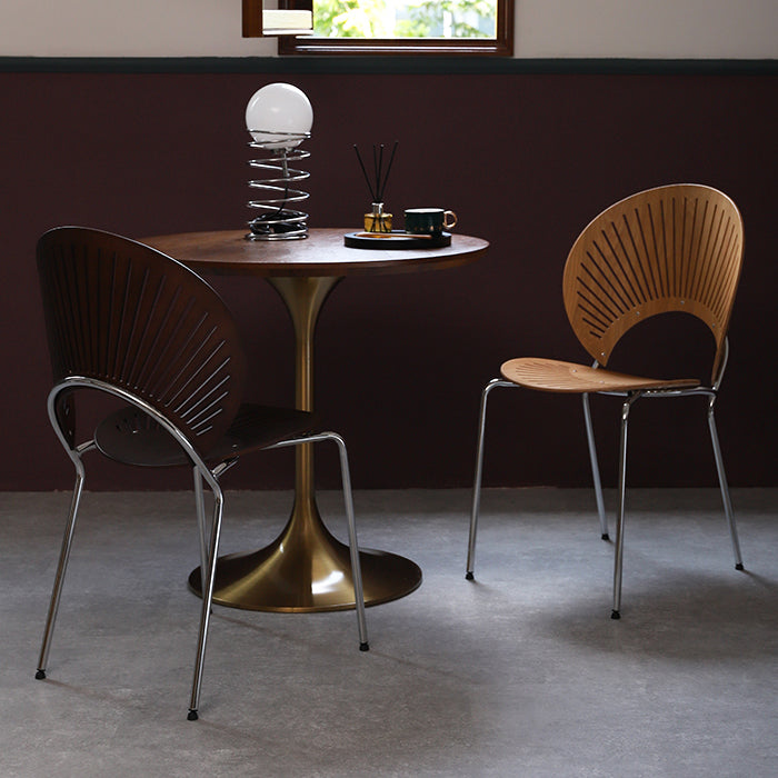 Modern Wood Tabletop Round Dining Table with Metal Tulip Base