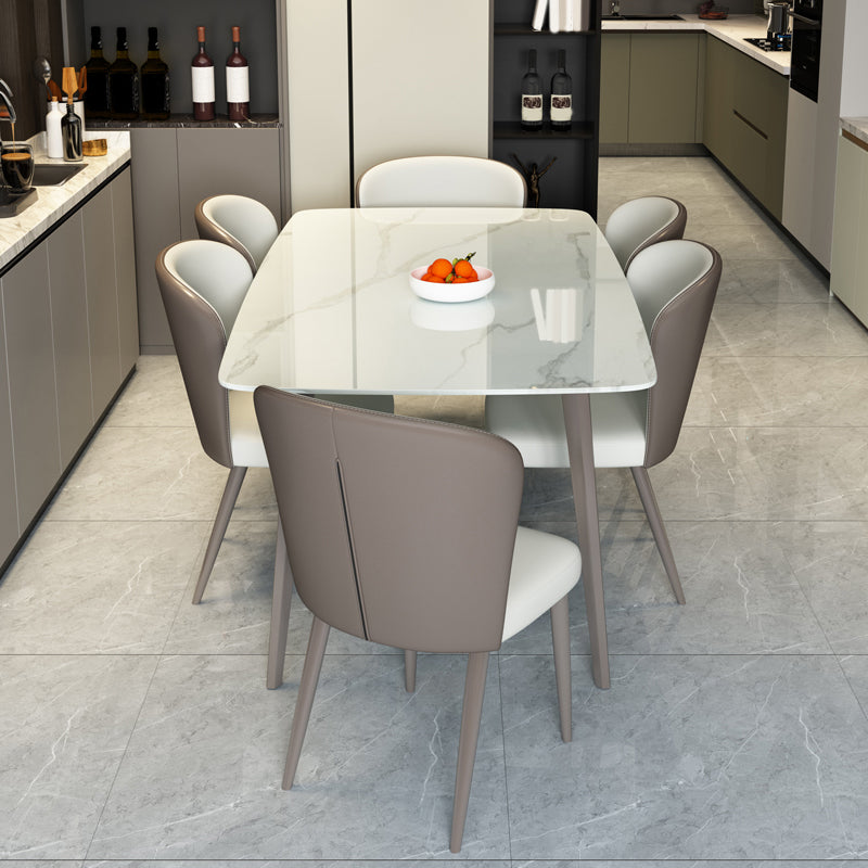 Modern Rectangular White Stone Top Dining Table with 4 Legs Base