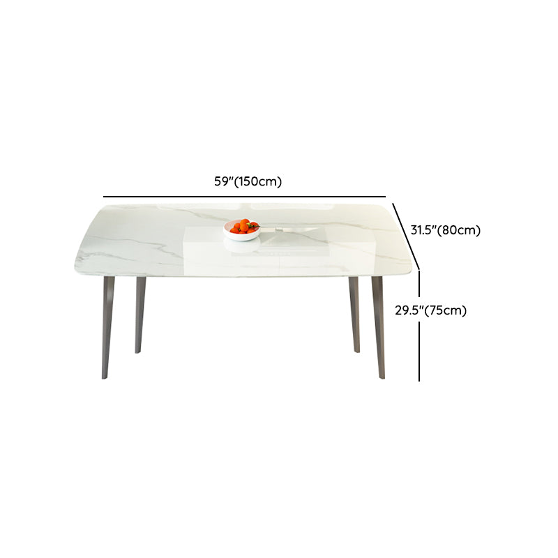 Modern Rectangular White Stone Top Dining Table with 4 Legs Base