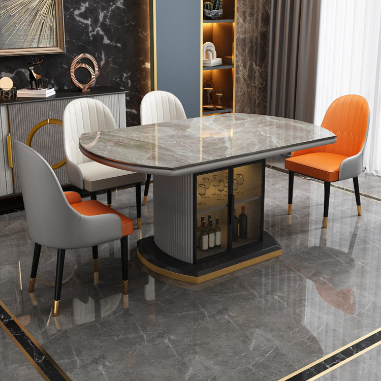 Grey Round Stone Tabletop Extendable Dining Table with Storage