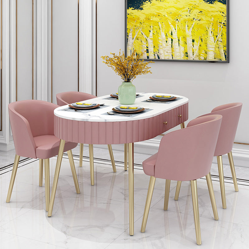 4/5 Pieces Oval White Sintered Stone Top Dining Set for Home