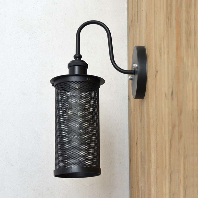 Cylindrical Mesh Metal Shade Wall Lighting Farmhouse 1 Light Corridor Wall Sconce Lamp in Black/Brass