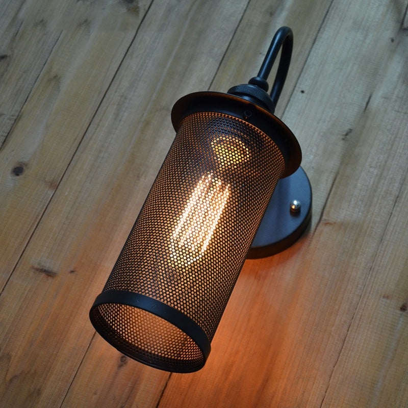 Cylindrical Mesh Metal Shade Wall Lighting Farmhouse 1 Light Corridor Wall Sconce Lamp in Black/Brass