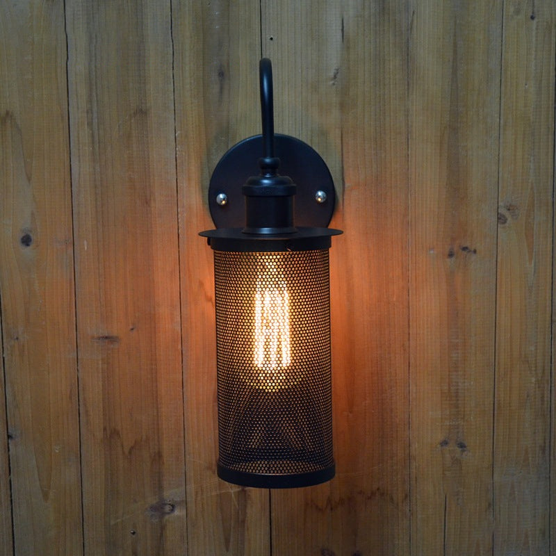 Cylindrical Mesh Metal Shade Wall Lighting Farmhouse 1 Light Corridor Wall Sconce Lamp in Black/Brass