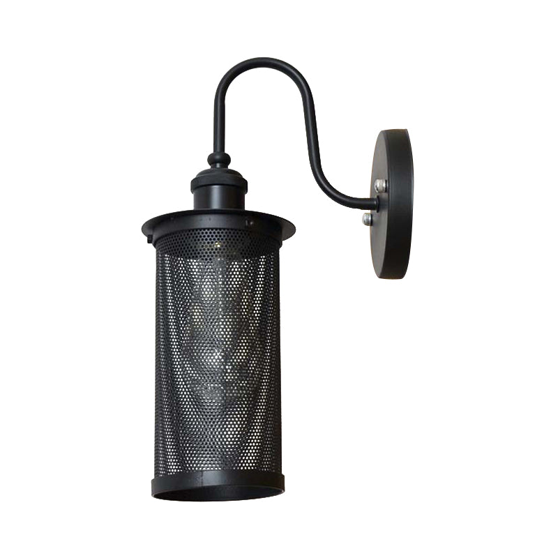 Cylindrical Mesh Metal Shade Wall Lighting Farmhouse 1 Light Corridor Wall Sconce Lamp in Black/Brass