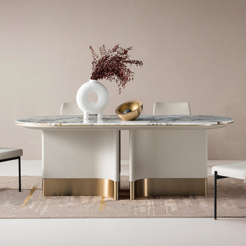 1/5 Pieces Modern Oval Stone Stop White Dining Set for Home Use