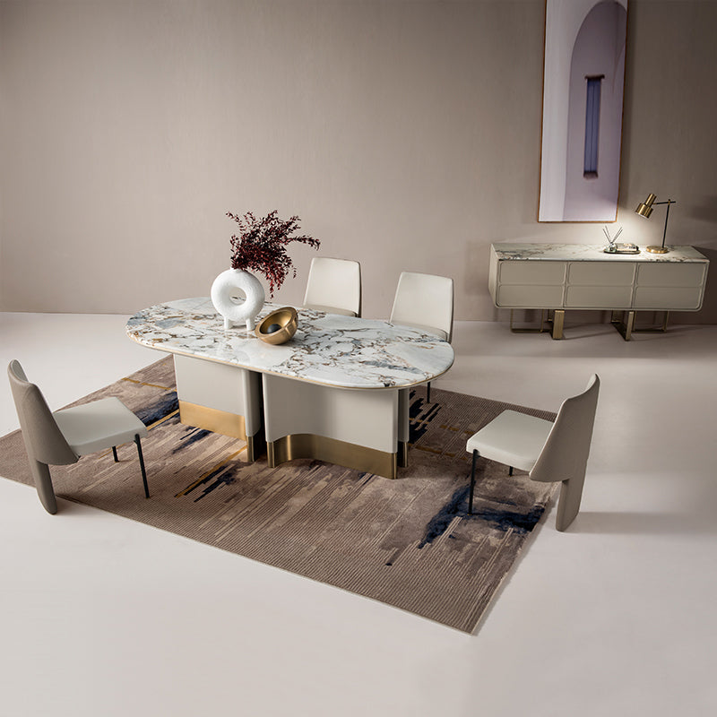 1/5 Pieces Modern Oval Stone Stop White Dining Set for Home Use