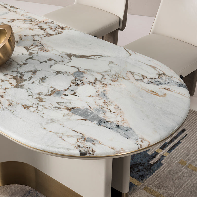 1/5 Pieces Modern Oval Stone Stop White Dining Set for Home Use