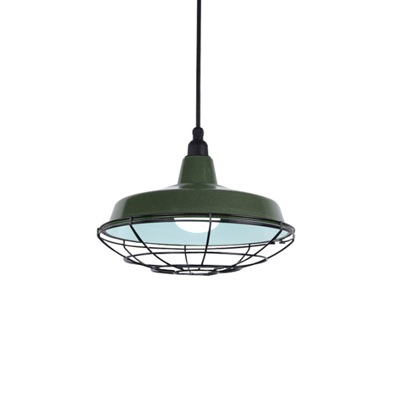 Luce del soffitto a sospensione di fienile con protezione metallica in metallo 1 a sospensione verde chiaro/rosso.