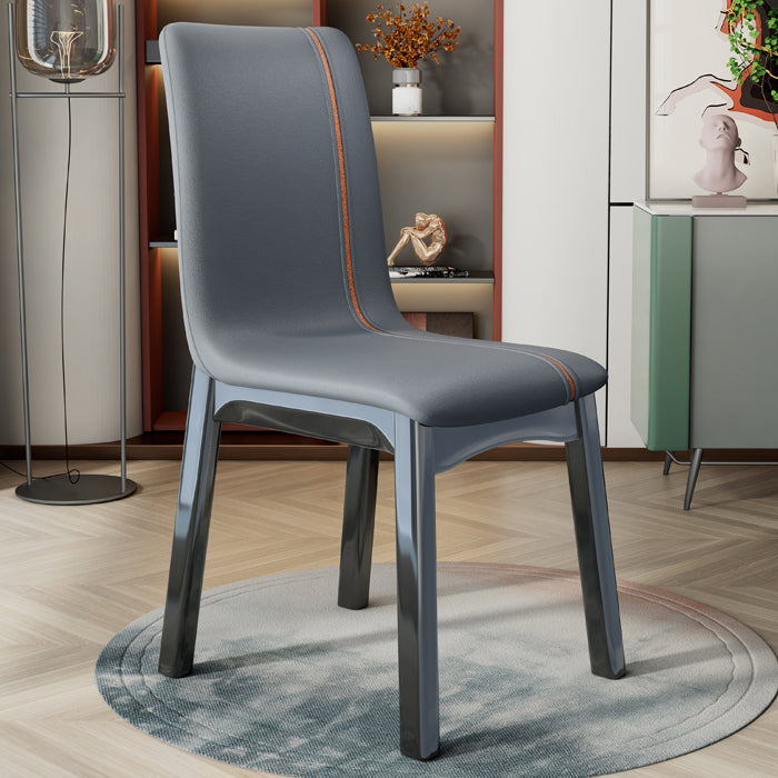Glam Style Leather Parsons Back Wooden Legs Dining Side Chair