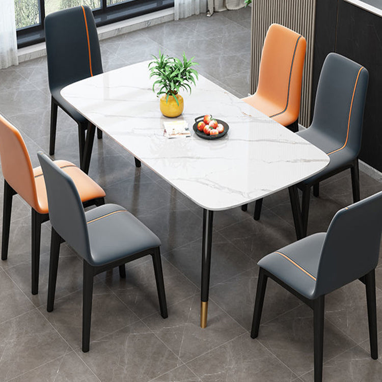 Glam Style Leather Parsons Back Wooden Legs Dining Side Chair