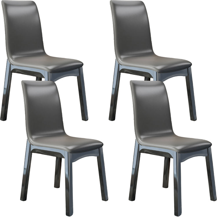 Glam Style Leather Parsons Back Wooden Legs Dining Side Chair