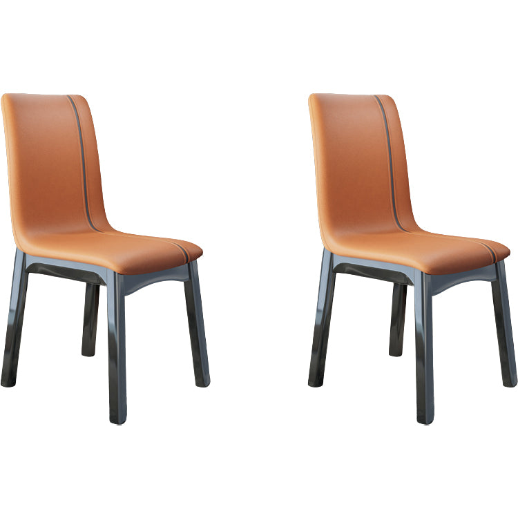 Glam Style Leather Parsons Back Wooden Legs Dining Side Chair