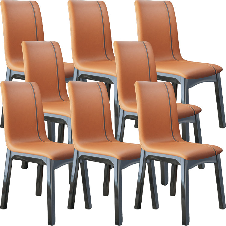 Glam Style Leather Parsons Back Wooden Legs Dining Side Chair