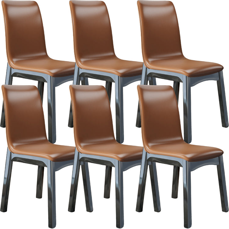 Glam Style Leather Parsons Back Wooden Legs Dining Side Chair