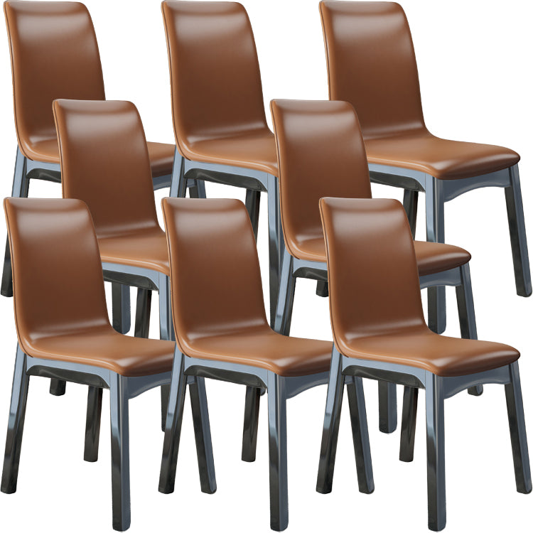 Glam Style Leather Parsons Back Wooden Legs Dining Side Chair